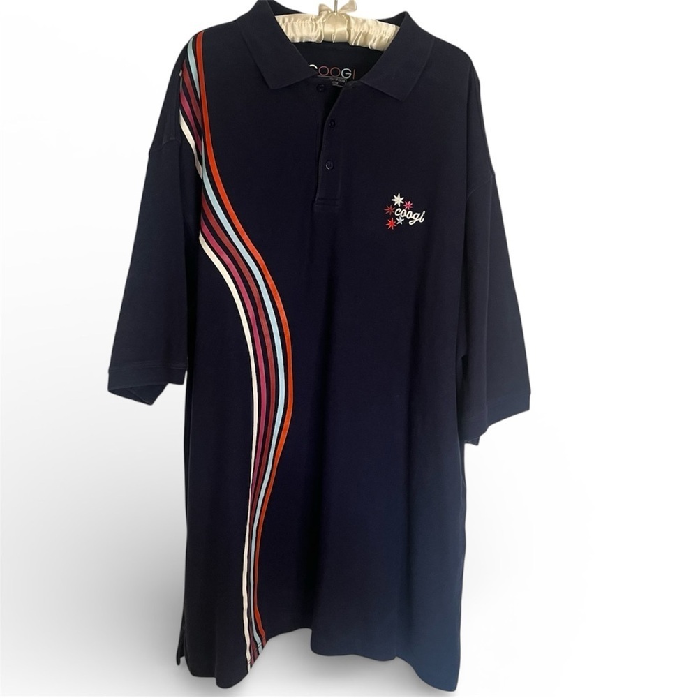 Vintage Coogi Polo Shirt 4XL Navy Multicolor Stripe Logo Rare Streetwear Tag Mix
